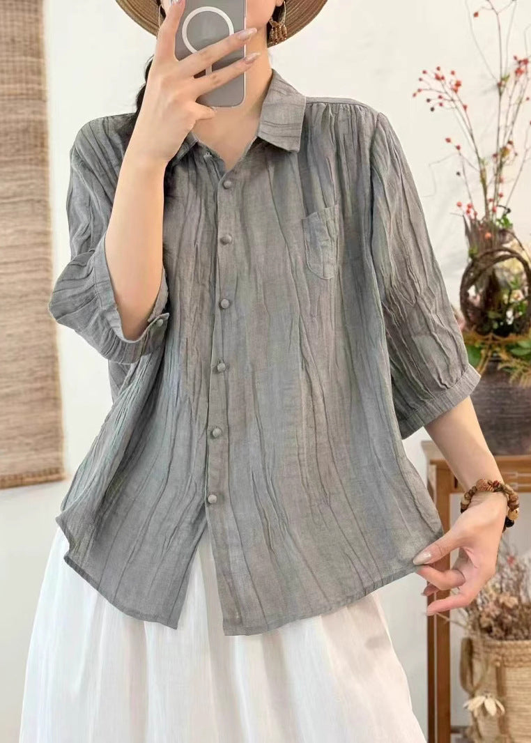 Fashion Pink Oversized Wrinkled Cotton Shirt Top Bracelet Sleeve