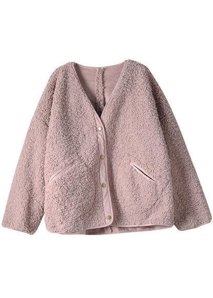 Fashion Pink Pockets Button Casual Fall Winter Thick Coats Long sleeve