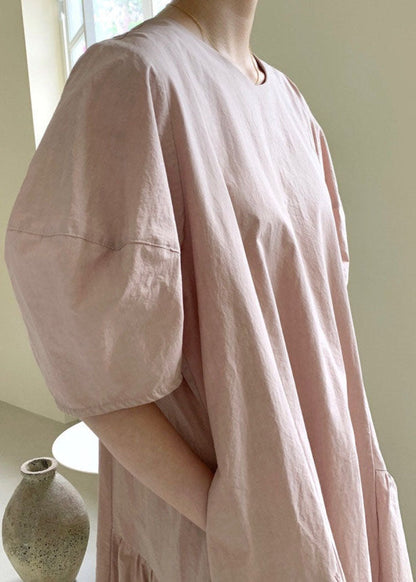 Mode Rosa Puffärmel Patchwork Baumwolle Urlaubskleider Frühling