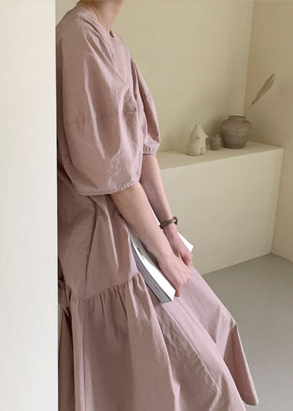 Mode Rosa Puffärmel Patchwork Baumwolle Urlaubskleider Frühling