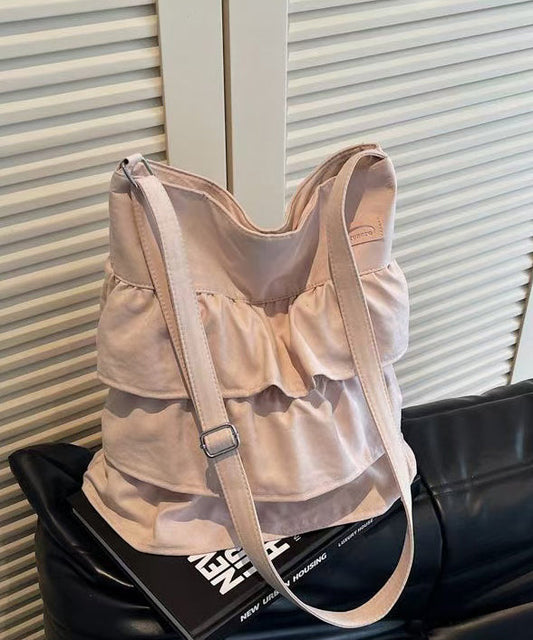 Fashion Pink Ruffled Patchwork Canvas Shoulder Bags