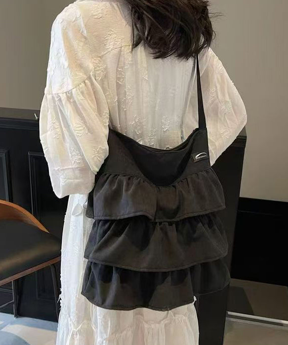 Fashion Pink Ruffled Patchwork Canvas Shoulder Bags