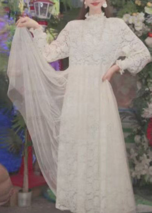 Fashion Pink Ruffled Tulle Patchwork Lace Long Dress Spring