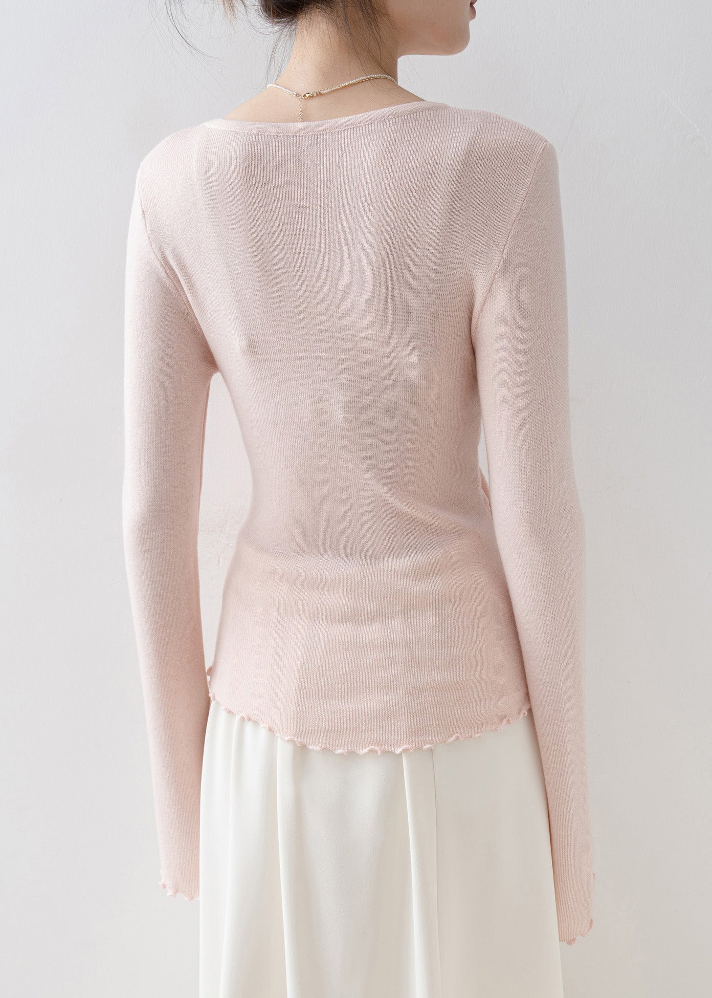 Fashion Pink V Neck Bow Knit Top Flare Sleeve