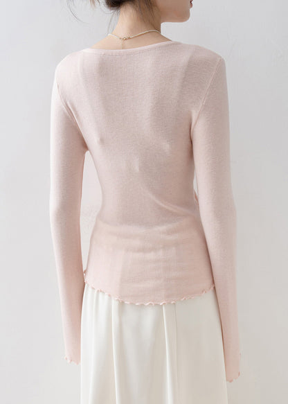 Fashion Pink V Neck Bow Knit Top Flare Sleeve