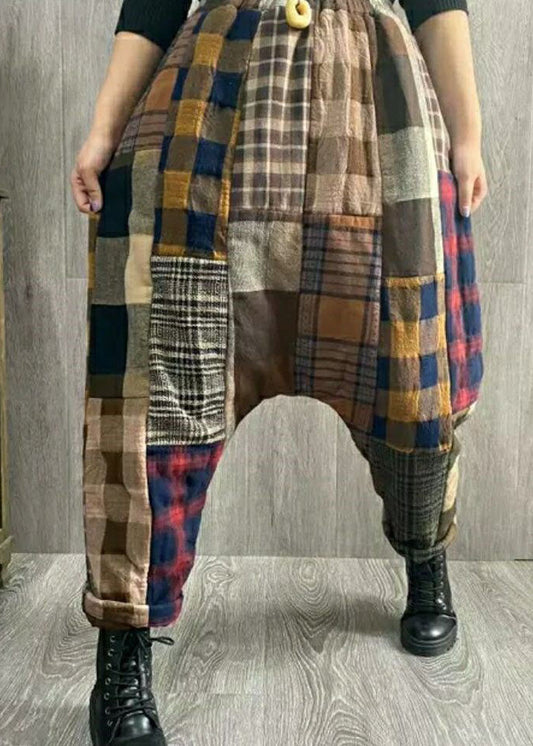 Mode Plaid Patchwork dicke Leinenhose Winter