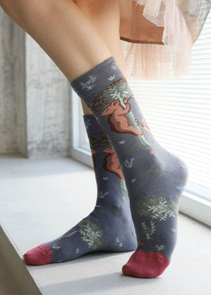 Modische Jacquard-Baumwoll-Crew-Socken mit Pflanzenblumen