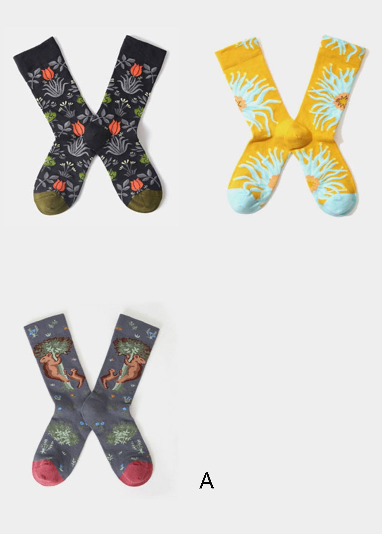 Modische Jacquard-Baumwoll-Crew-Socken mit Pflanzenblumen
