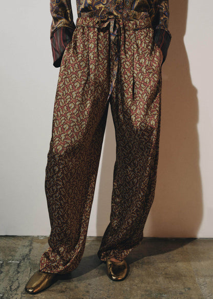 Fashion Pockets Print Tie Waist Cozy Silk Pants Summer