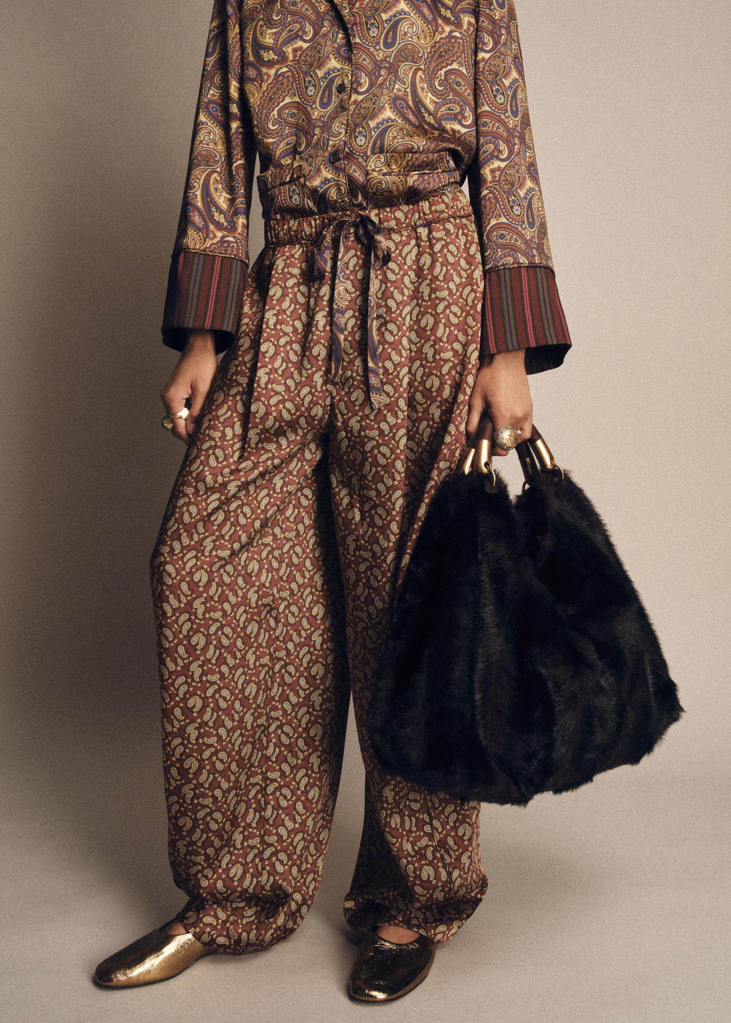 Fashion Pockets Print Tie Waist Cozy Silk Pants Summer