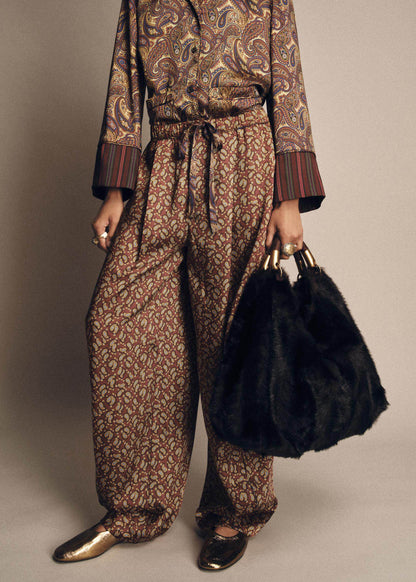 Fashion Pockets Print Tie Waist Cozy Silk Pants Summer
