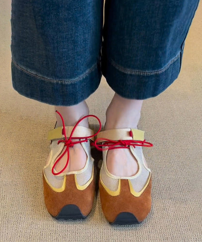 Fashion Purple Hollow Out Lace Up Splicing Flat Shoes For Women