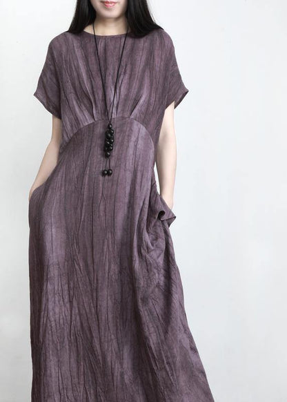 Fashion Purple Pockets Linen Batwing Sleeve Summer Robe Dresses - SooLinen