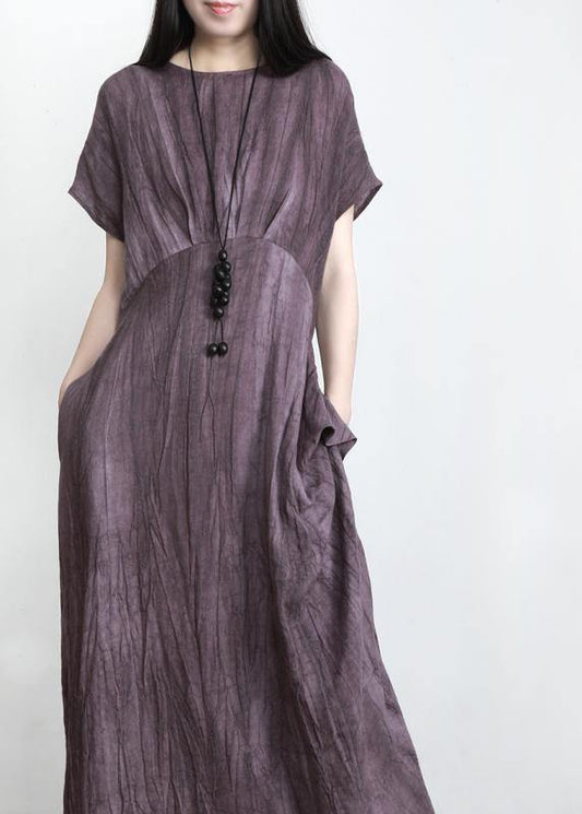 Fashion Purple Pockets Linen Batwing Sleeve Summer Robe Dresses - SooLinen