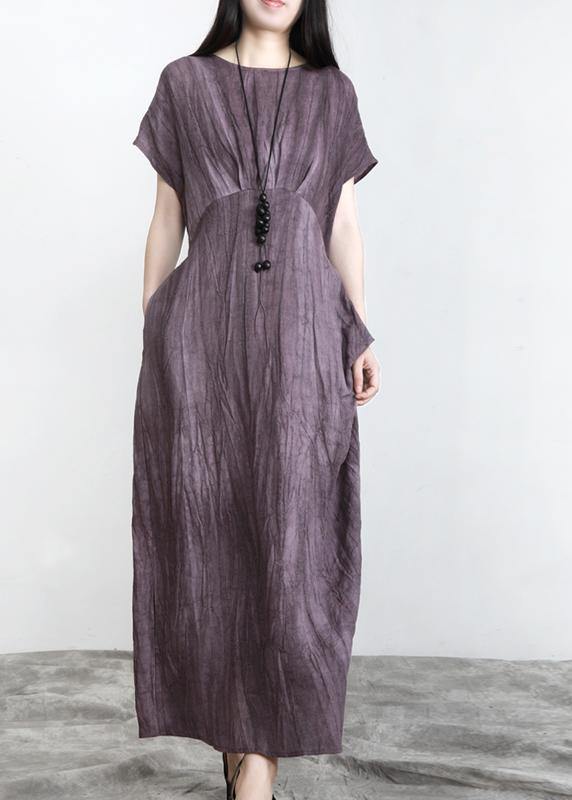 Fashion Purple Pockets Linen Batwing Sleeve Summer Robe Dresses - SooLinen