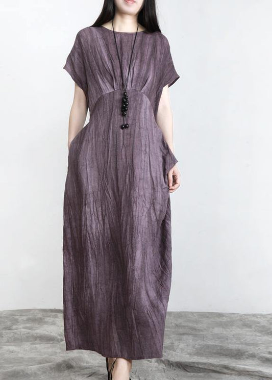 Fashion Purple Pockets Linen Batwing Sleeve Summer Robe Dresses - SooLinen