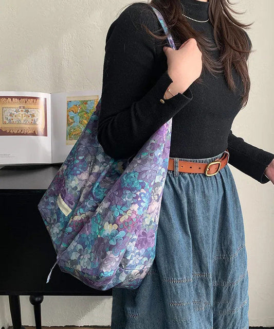 Fashion Purple Print Large Capacity Canvas Shoulder Bag