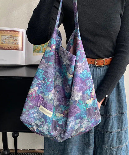 Fashion Purple Print Large Capacity Canvas Shoulder Bag