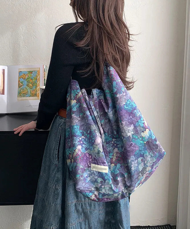 Fashion Purple Print Large Capacity Canvas Shoulder Bag