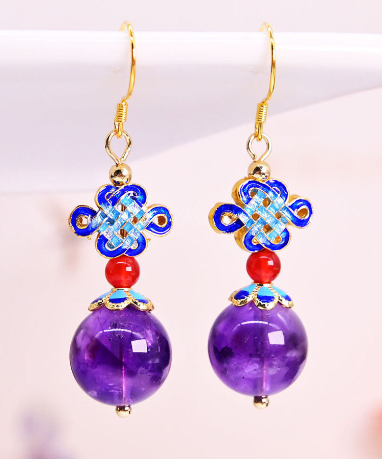 Mode Lila Sterling Silber Overgilt Kristall Zirkon Tropfen Ohrringe