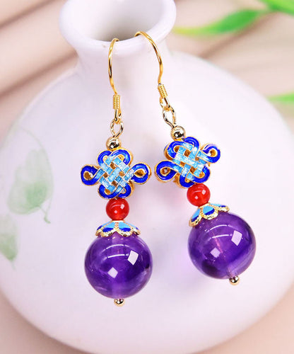 Mode Lila Sterling Silber Overgilt Kristall Zirkon Tropfen Ohrringe