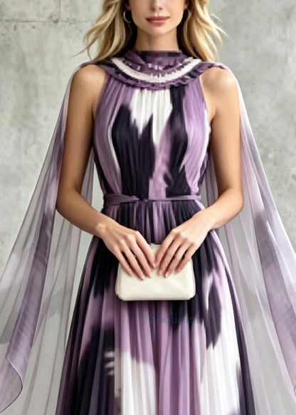 Fashion Purple Tie Dye With Scarf Chiffon Party Dresses Summer
