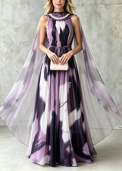 Fashion Purple Tie Dye With Scarf Chiffon Party Dresses Summer