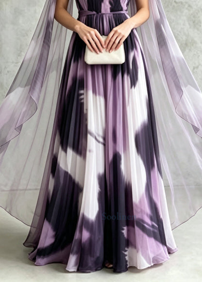 Fashion Purple Tie Dye With Scarf Chiffon Party Dresses Summer