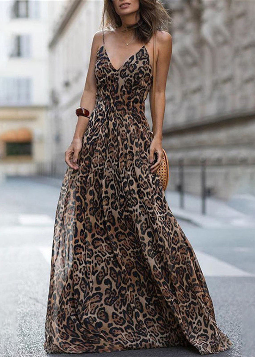 Fashion Purple V Neck Print Chiffon Sundress Summer