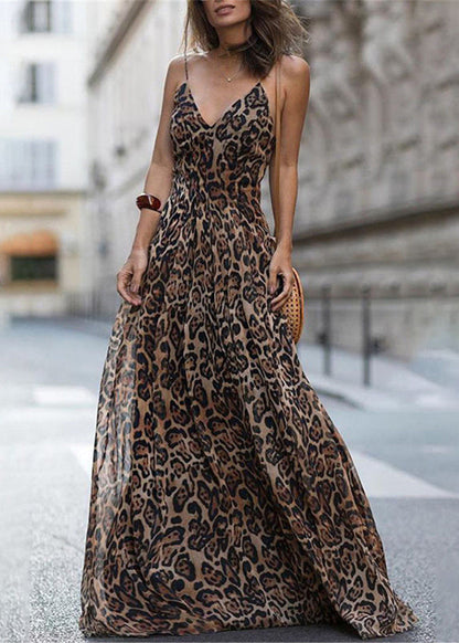 Fashion Purple V Neck Print Chiffon Sundress Summer