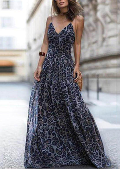 Fashion Purple V Neck Print Chiffon Sundress Summer