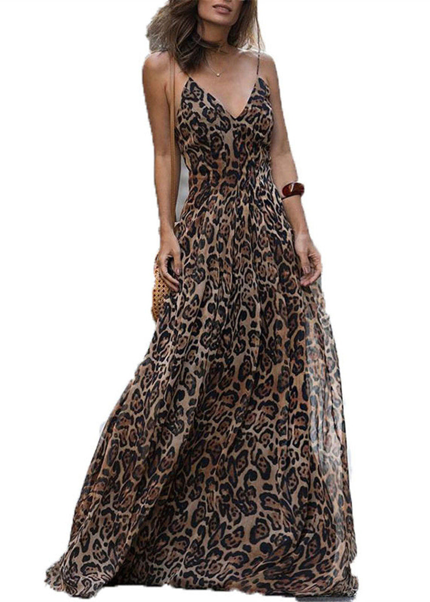 Fashion Purple V Neck Print Chiffon Sundress Summer