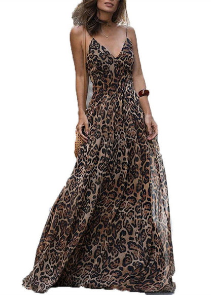 Fashion Purple V Neck Print Chiffon Sundress Summer