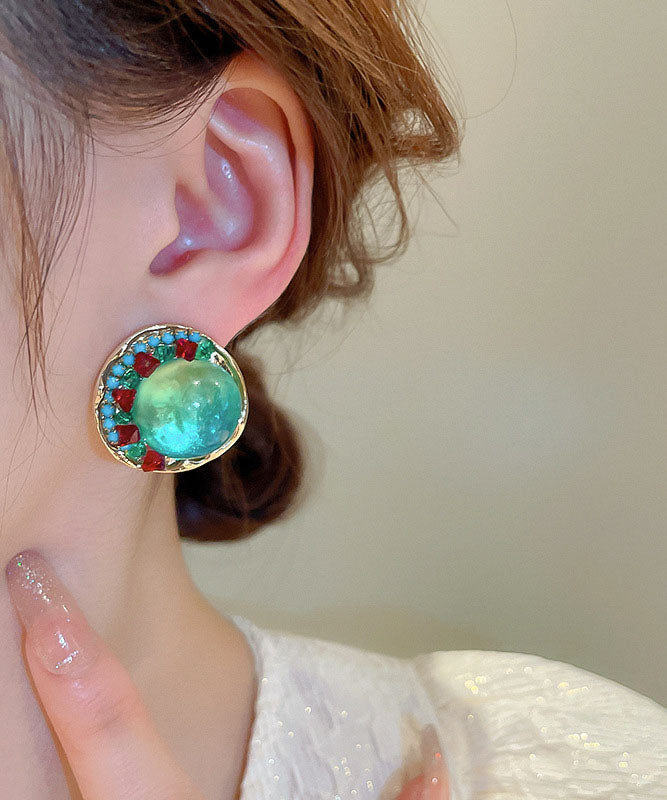 Pendientes redondos de aleación de arcoíris con circonitas esmaltadas de colores