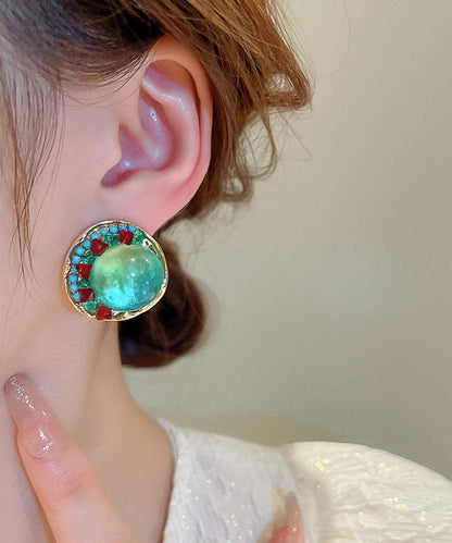 Pendientes redondos de aleación de arcoíris con circonitas esmaltadas de colores