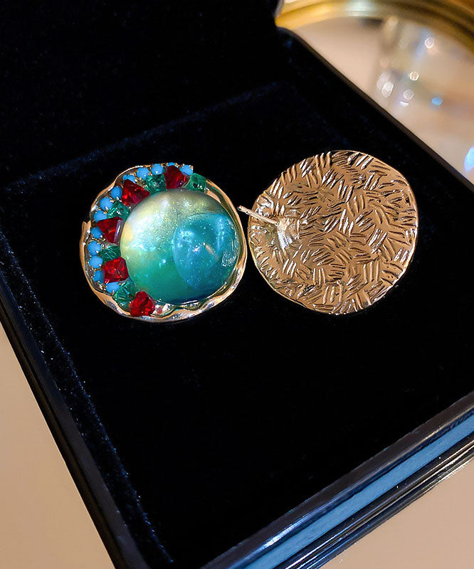 Pendientes redondos de aleación de arcoíris con circonitas esmaltadas de colores