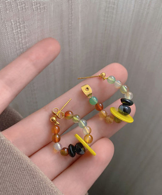 Pendientes de aro con cuentas de aleación de plata esterlina y arcoíris de moda