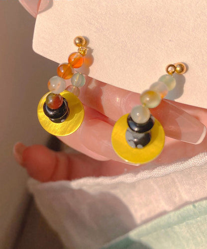 Pendientes de aro con cuentas de aleación de plata esterlina y arcoíris de moda