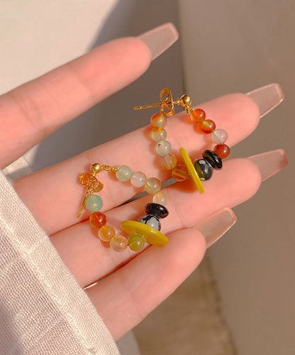 Pendientes de aro con cuentas de aleación de plata esterlina y arcoíris de moda