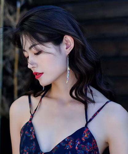 Pendientes colgantes con borlas de cristal de plata de ley con arcoíris de moda