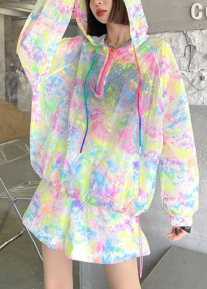 Fashion Rainbow Tie Dye UPF 50+ Coat Jacket Two Pieces Set Summer - SooLinen