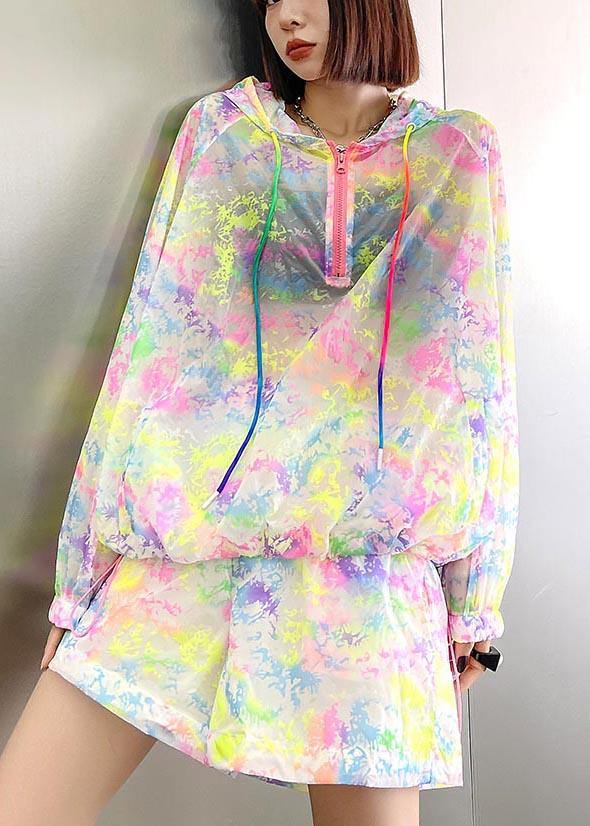 Fashion Rainbow Tie Dye UPF 50+ Coat Jacket Two Pieces Set Summer - SooLinen