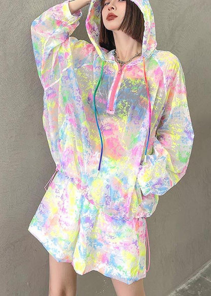 Fashion Rainbow Tie Dye UPF 50+ Coat Jacket Two Pieces Set Summer - SooLinen