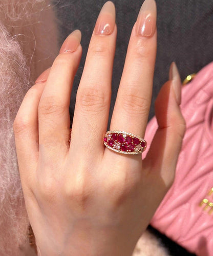 Fashion Red Alloy Zircon Hollow Out Open Rings Two-Piece Set