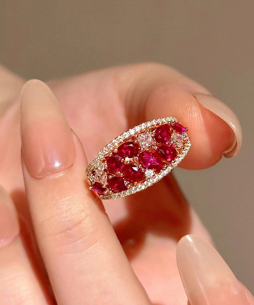 Fashion Red Alloy Zircon Hollow Out Open Rings Two-Piece Set
