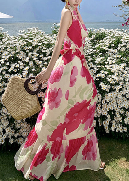 Fashion Red Bow Backless Vacation Long Dresses Summer