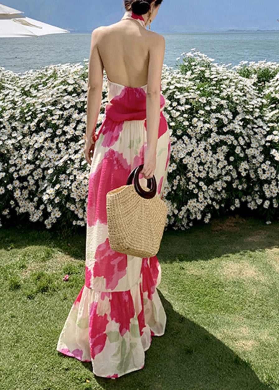 Fashion Red Bow Backless Vacation Long Dresses Summer