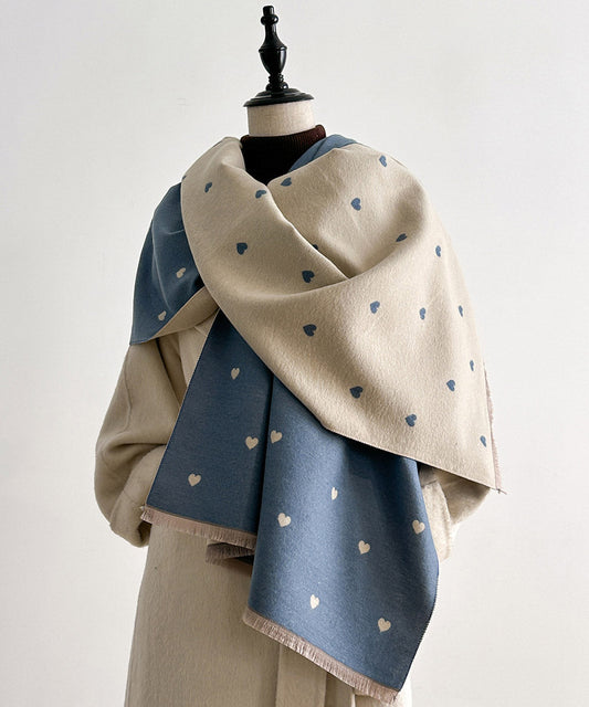 Fashion Red Heart Print Wear On Both Sides Faux Cashmere Scarf