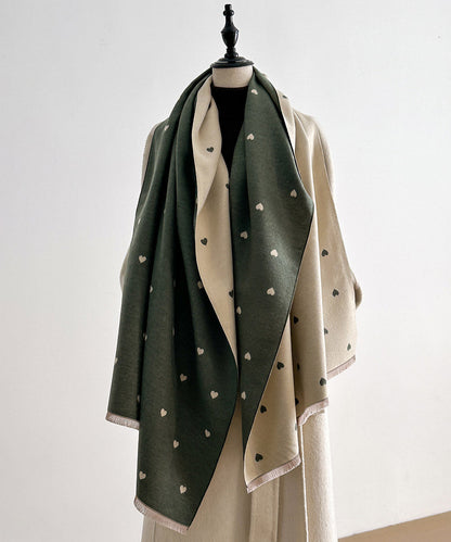 Fashion Red Heart Print Wear On Both Sides Faux Cashmere Scarf