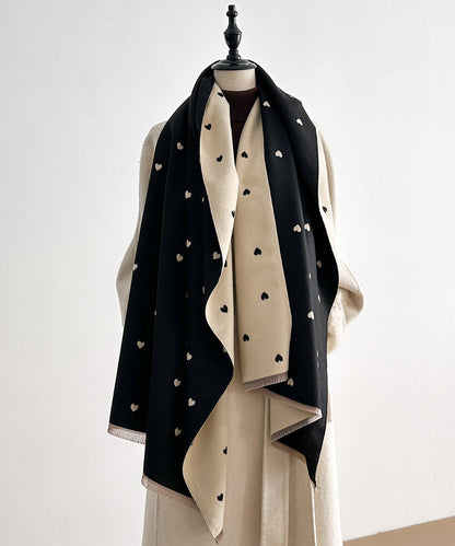 Fashion Red Heart Print Wear On Both Sides Faux Cashmere Scarf